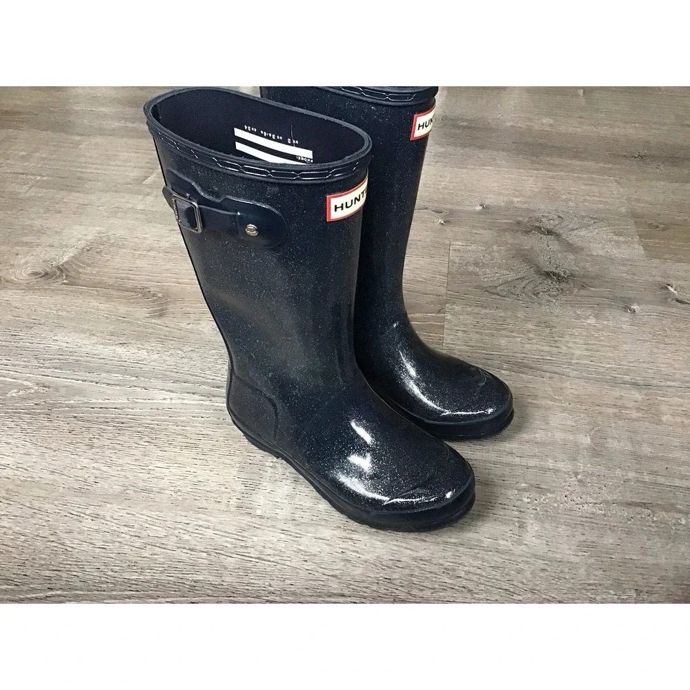 Hunter Kids Rain Boots Girls size 4 34 Original  Glitter Blue Youth Boot